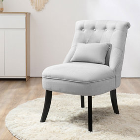HOMCOM Fabric Single Sofa Dining Chair Tub Chair Upholstered W/ Pillow Solid Wood Leg Home Living Room Furniture Grey