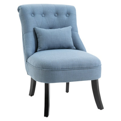 HOMCOM Fabric Single Sofa Upholstered with Pillow Wood Leg Blue