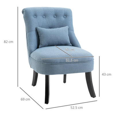 HOMCOM Fabric Single Sofa Upholstered with Pillow Wood Leg Blue