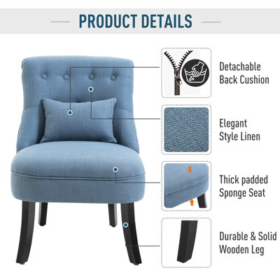 HOMCOM Fabric Single Sofa Upholstered with Pillow Wood Leg Blue