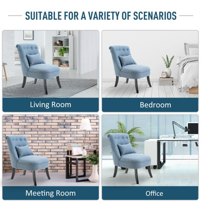 HOMCOM Fabric Single Sofa Upholstered with Pillow Wood Leg Blue