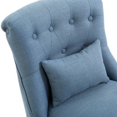 HOMCOM Fabric Single Sofa Upholstered with Pillow Wood Leg Blue