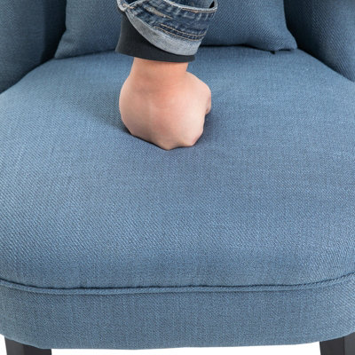HOMCOM Fabric Single Sofa Upholstered with Pillow Wood Leg Blue