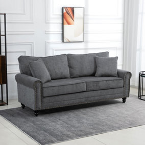 HOMCOM Fabric Sofa 3 Seater Sofa for Living Room Loveseat w/ Throw Pillow Grey