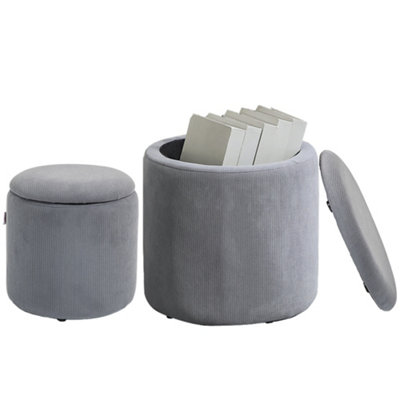 HOMCOM Fabric Storage Ottoman with Removable Lid, Set of 2, Light Grey