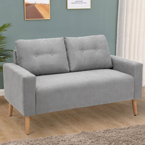 HOMCOM Fabric Upholstery Double Seat Sofa Compact Loveseat Couch Living Room Furniture 2 Seater with Tufted Back Cushions, Grey