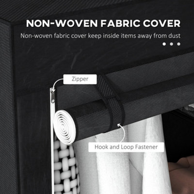 Shop HOMCOM Fabric Wardrobe w/ Shelves Hanging Rail Foldable Closets Black