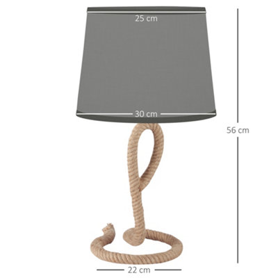 HOMCOM Farmhouse Table Lamp with Rope Base for E27 LED Halogen Bulb, Desk Fabric Light, Bedroom, Living room, Study