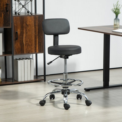 HOMCOM Faux Leather Adjustable Stool, Swivel Chair for Study, Black