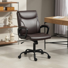HOMCOM Faux Leather Desk Chair with Tilt Function for Home Office, Brown