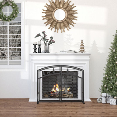 HOMCOM Fire Guard with Double Doors, Metal Mesh Fireplace Screen for Living Room Price Comparisons | Compare The Build