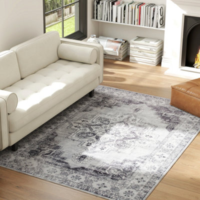 HOMCOM Flannel Non-Slip Washable Rug for Living Room, 230 x 160 cm, Grey