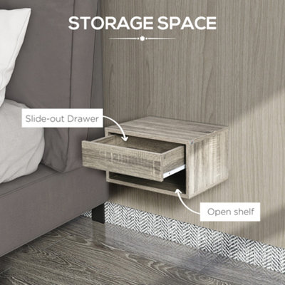 HOMCOM Floating Bedside Table Set of 2 Wall Mounted Nightstand Brown
