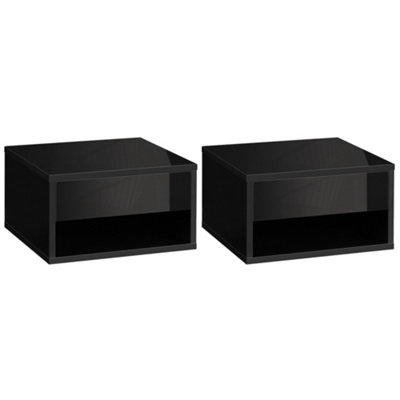 HOMCOM Floating Bedside Table Set of 2 Wall Mounted Nightstand W/ Drawer Black