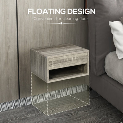 HOMCOM Floating Bedside Table Set Of 2 – Wall Mounted Nightstand W/ Drawer, Natural