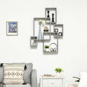 HOMCOM Floating Shelves, Interlocking Cube Shelves for Decoration, Grey