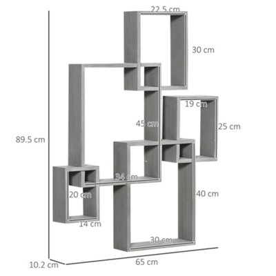 HOMCOM Floating Shelves, Interlocking Cube Shelves for Decoration, Grey