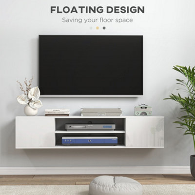 HOMCOM Floating TV Unit for 60" TVs W/ Shelves and Cabinets, White