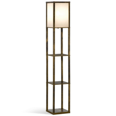 HOMCOM Floor Lamp Reading Lamp with 3-Tier Storage Shelf for Home Office Brown