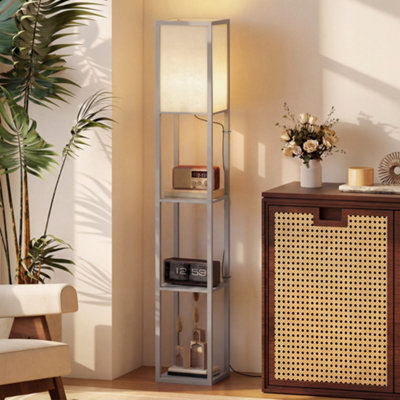 HOMCOM Floor Lamp Reading Lamp with 3-Tier Storage Shelf for Home ...