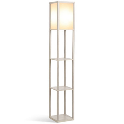 HOMCOM Floor Lamp Reading Lamp with 3-Tier Storage Shelf for Home Office Oak
