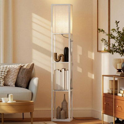 HOMCOM Floor Lamp Reading Lamp with 3-Tier Storage Shelf for Home ...