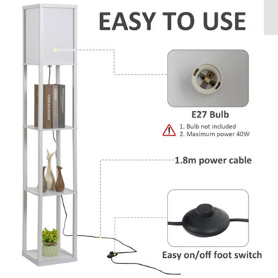 HOMCOM Floor Lamp Reading Lamp with 3-Tier Storage Shelf for Home ...