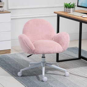 HOMCOM Fluffy Leisure Chair Office Chair with Backrest Armrest Wheels Pink
