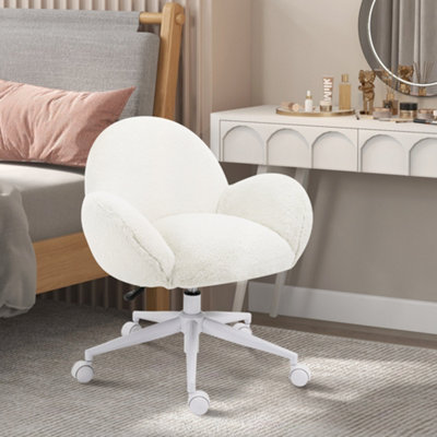 HOMCOM Fluffy Leisure Chair Office Chair with Backrest Wheels Cream White