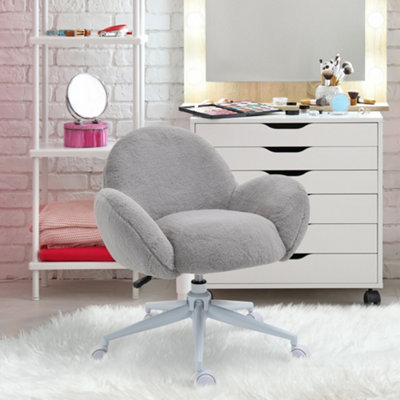 HOMCOM Fluffy Leisure Chair Office with High Back and Armrest for Home Bedroom Living Room with Wheels, Grey