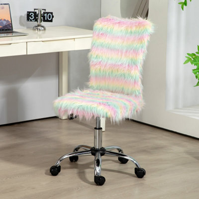 HOMCOM Fluffy Makeup Vanity Chair with No Arm, Swivel Wheels, Multicolour