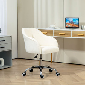 HOMCOM Fluffy Vanity Chair for Desk, with Height Adjustable, Wheels, Cream