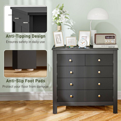 HOMCOM Black Fluted Chest Of Drawers - 5 Drawers With Gold Tone Handles
