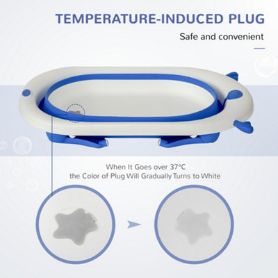 HOMCOM Foldable Baby Bath Tub Ergonomic with Temperature-Induced Water Plug