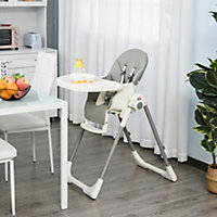HOMCOM Foldable Baby High Chair Toddler Height Back Footrest Adjustable Grey