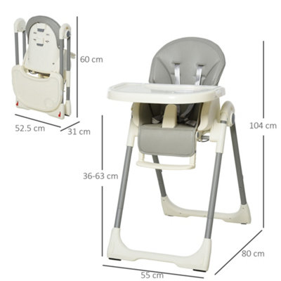 HOMCOM Foldable Baby High Chair Toddler Height Back Footrest Adjustable Grey