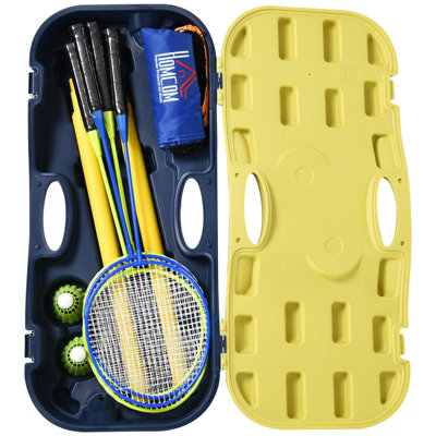 HOMCOM Foldable Badminton Net Set w/ 2 Pairs of Rackets 2 Nylon Shuttlecocks