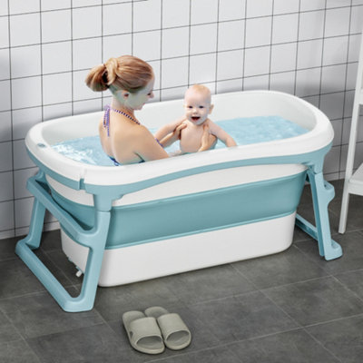 HOMCOM Foldable Bathtub Kids Bath Tub with Lid Large Bathtubs for