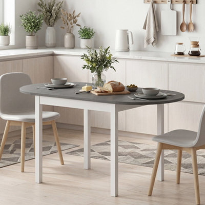 HOMCOM Foldable Dining Table, 140 cm Oval Solid Wood Drop Leaf Table, Grey
