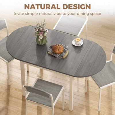 HOMCOM Foldable Dining Table, 140 cm Oval Solid Wood Drop Leaf Table, Grey