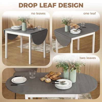 HOMCOM Foldable Dining Table, 140 cm Oval Solid Wood Drop Leaf Table, Grey