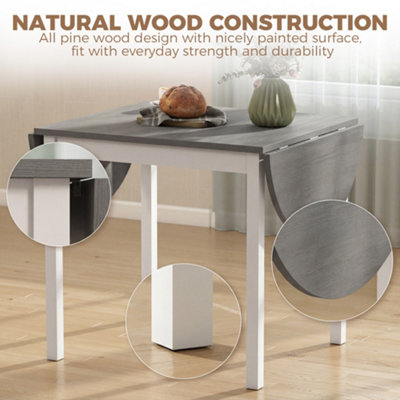 HOMCOM Foldable Dining Table, 140 cm Oval Solid Wood Drop Leaf Table, Grey