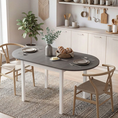 HOMCOM Foldable Dining Table, 140 cm Oval Solid Wood Drop Leaf Table, Grey