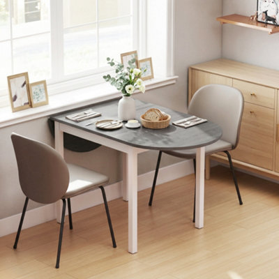 HOMCOM Foldable Dining Table, 140 cm Oval Solid Wood Drop Leaf Table, Grey