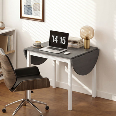 HOMCOM Foldable Dining Table, 140 cm Oval Solid Wood Drop Leaf Table, Grey