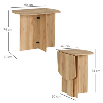 HOMCOM Foldable Dining Table Compact Drop Leaf Table for Kitchen Oak