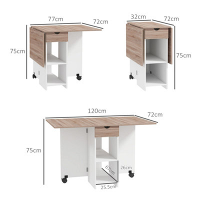 HOMCOM Foldable Dining Table, Drop Leaf Table with Storage for Kitchen, Oak