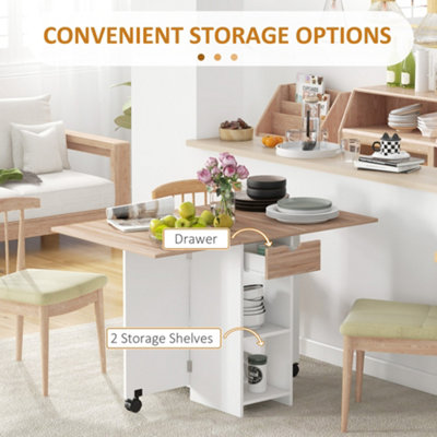HOMCOM Foldable Dining Table, Drop Leaf Table with Storage for Kitchen, Oak