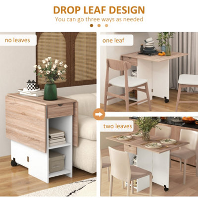HOMCOM Foldable Dining Table, Drop Leaf Table with Storage for Kitchen, Oak