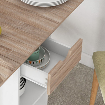 HOMCOM Foldable Dining Table, Drop Leaf Table with Storage for Kitchen, Oak
